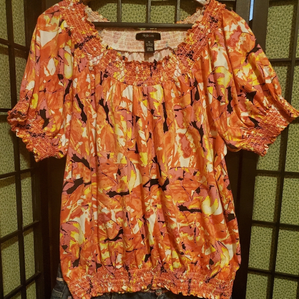 Style & Co Floral Soft Shirred Tee